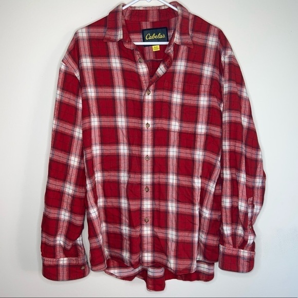 Cabela’s Men’s Red Plaid Cotton Button Down Flannel Size XL - Picture 2 of 7